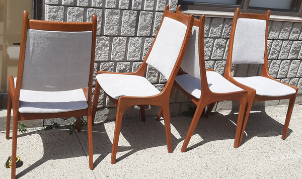 4 RESTORED Mid Century Modern Teak Chairs High Back