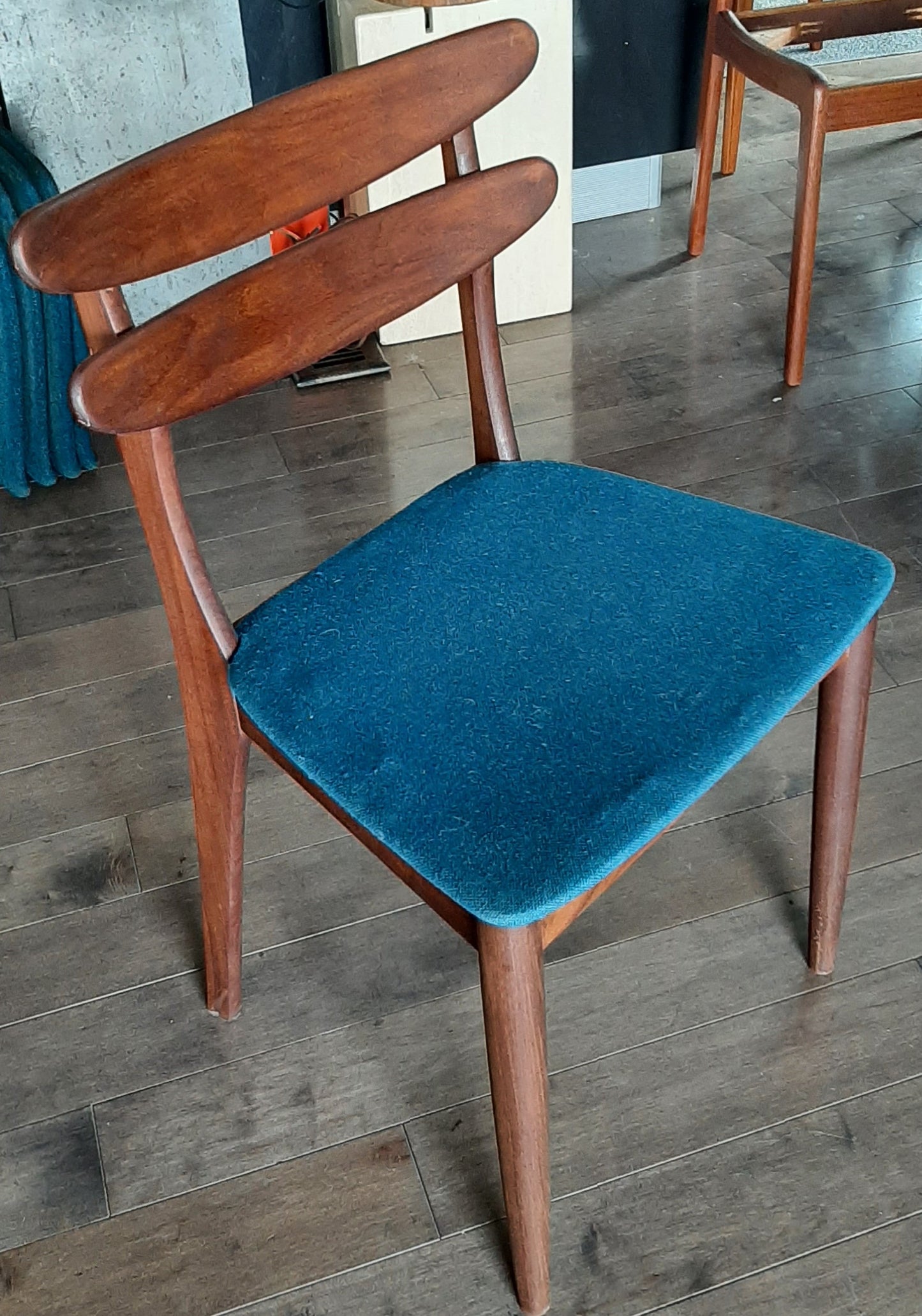 Single REFINISHED will be REUPHOLSTERED Mid Century Modern Solid Teak Chair