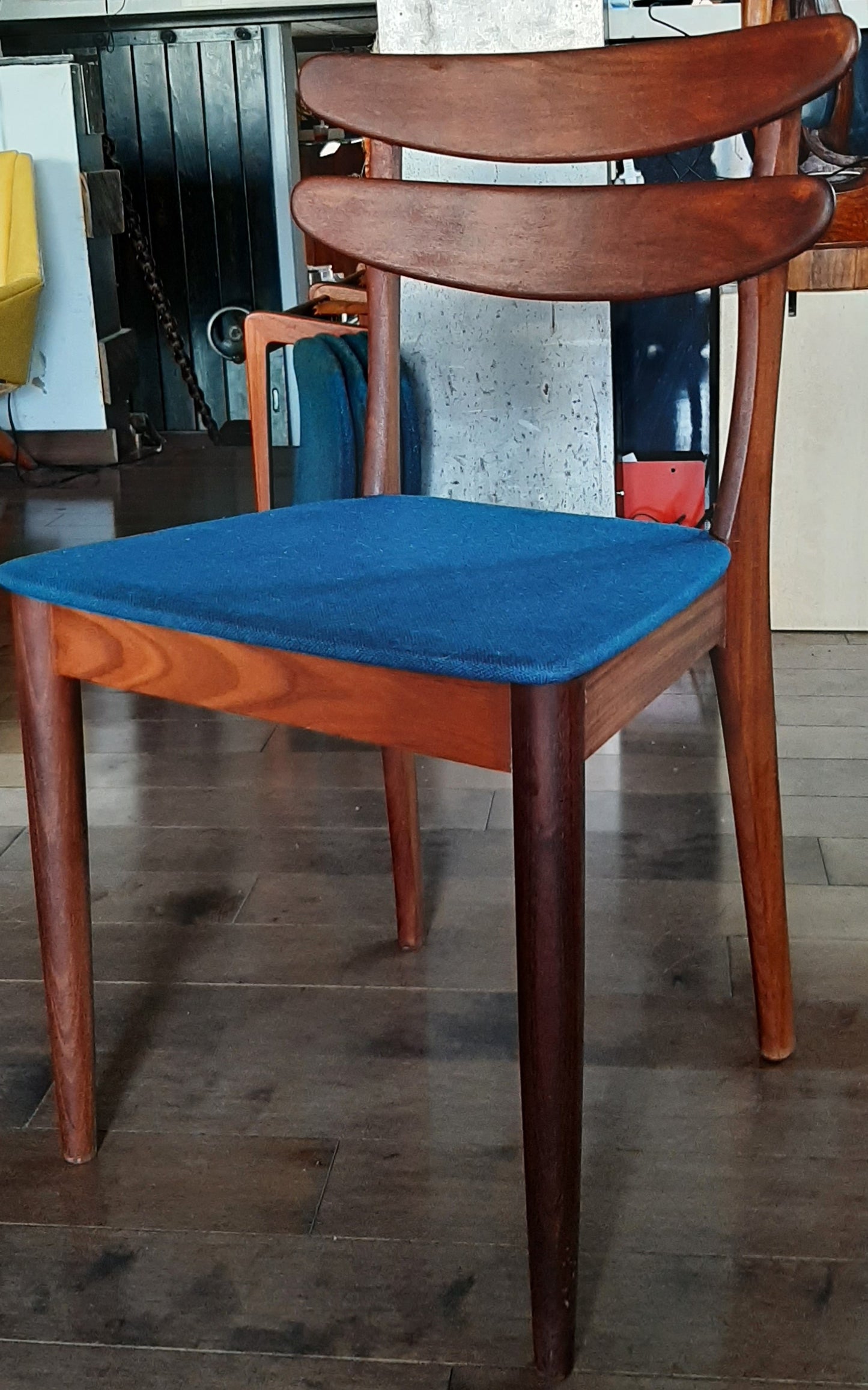 Single REFINISHED will be REUPHOLSTERED Mid Century Modern Solid Teak Chair