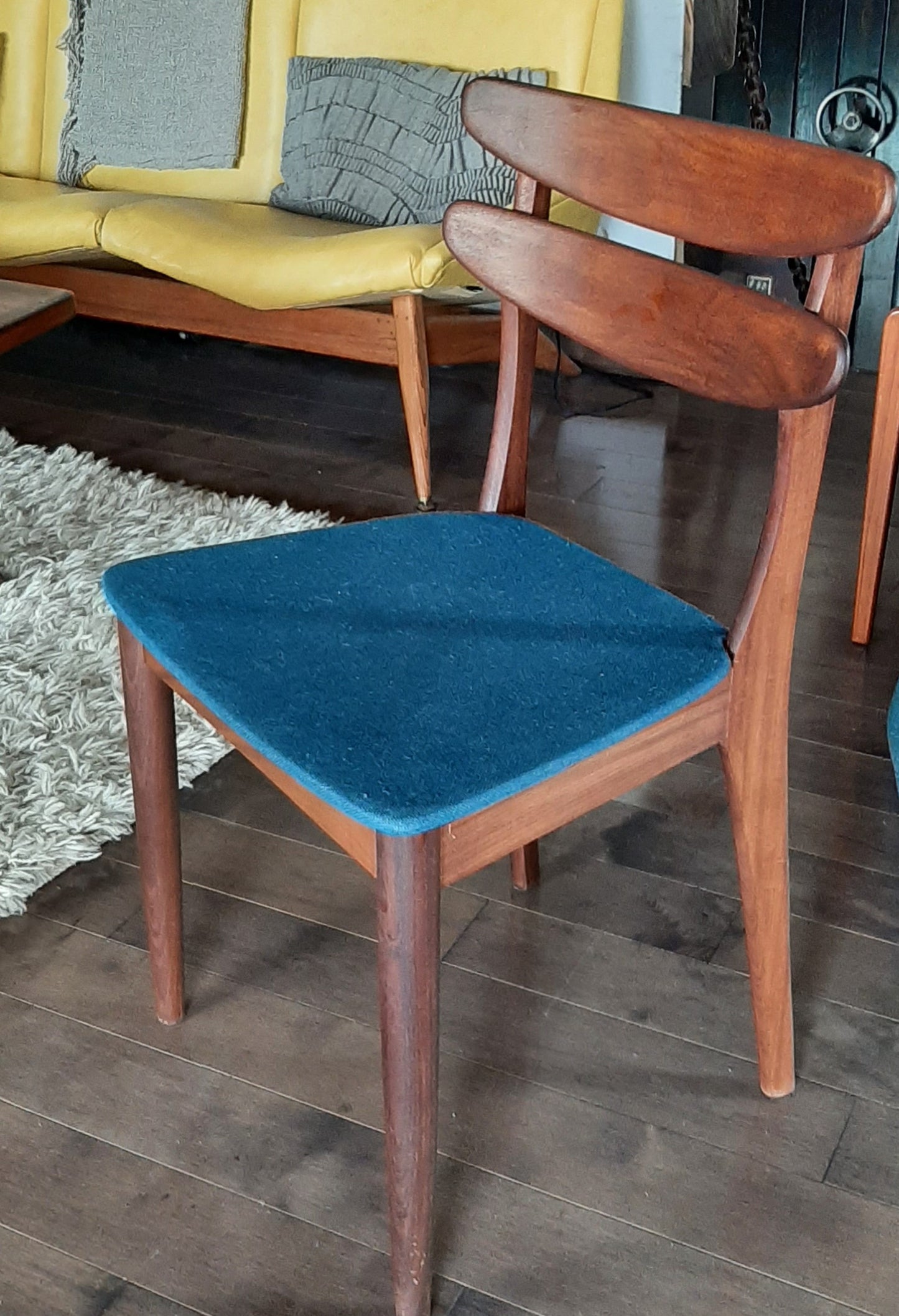 Single REFINISHED will be REUPHOLSTERED Mid Century Modern Solid Teak Chair