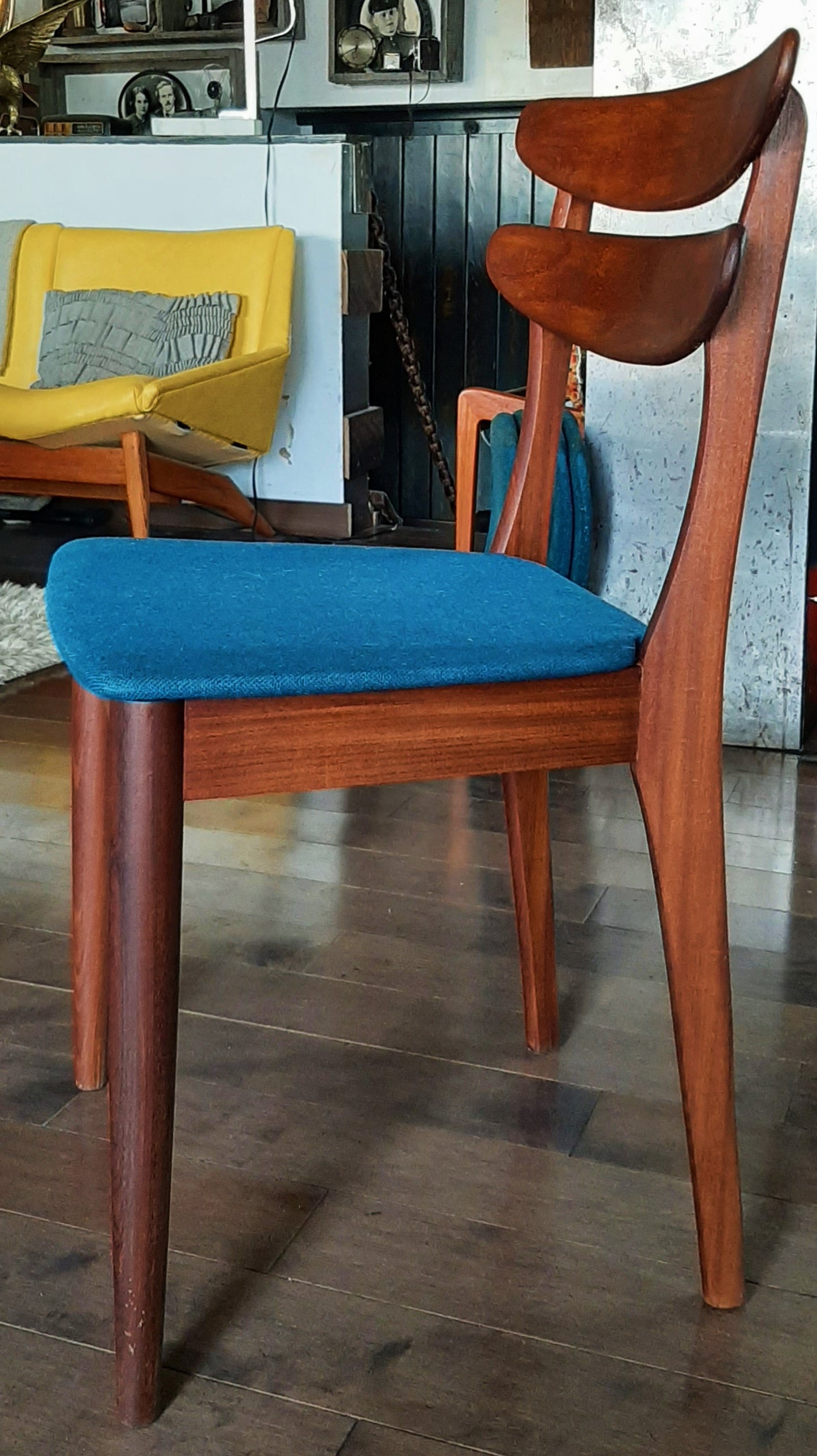 Single REFINISHED will be REUPHOLSTERED Mid Century Modern Solid Teak Chair
