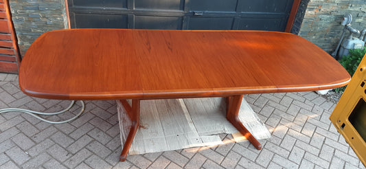 REFINISHED MCM Teak Dining Table w 2 Leaves, large, PERFECT, 63"-100"