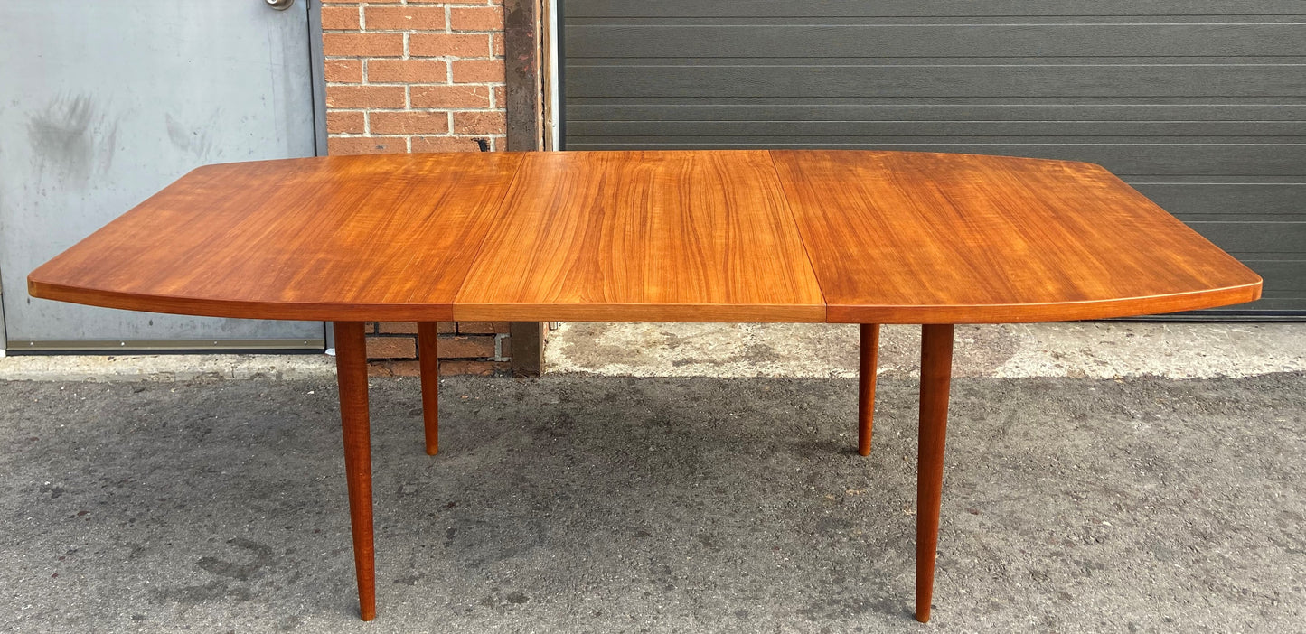 RESTORED Mid Century Modern Teak Table Boat Shape w 1 Leaf 60"-84"