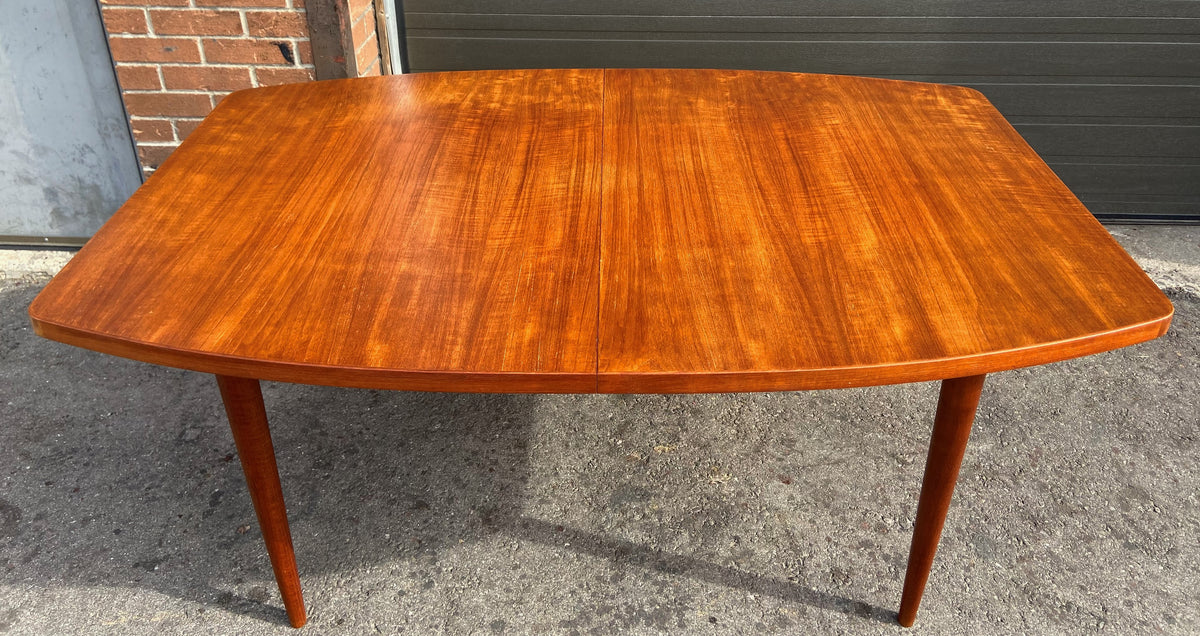 RESTORED Mid Century Modern Teak Table Boat Shape w 1 Leaf 60