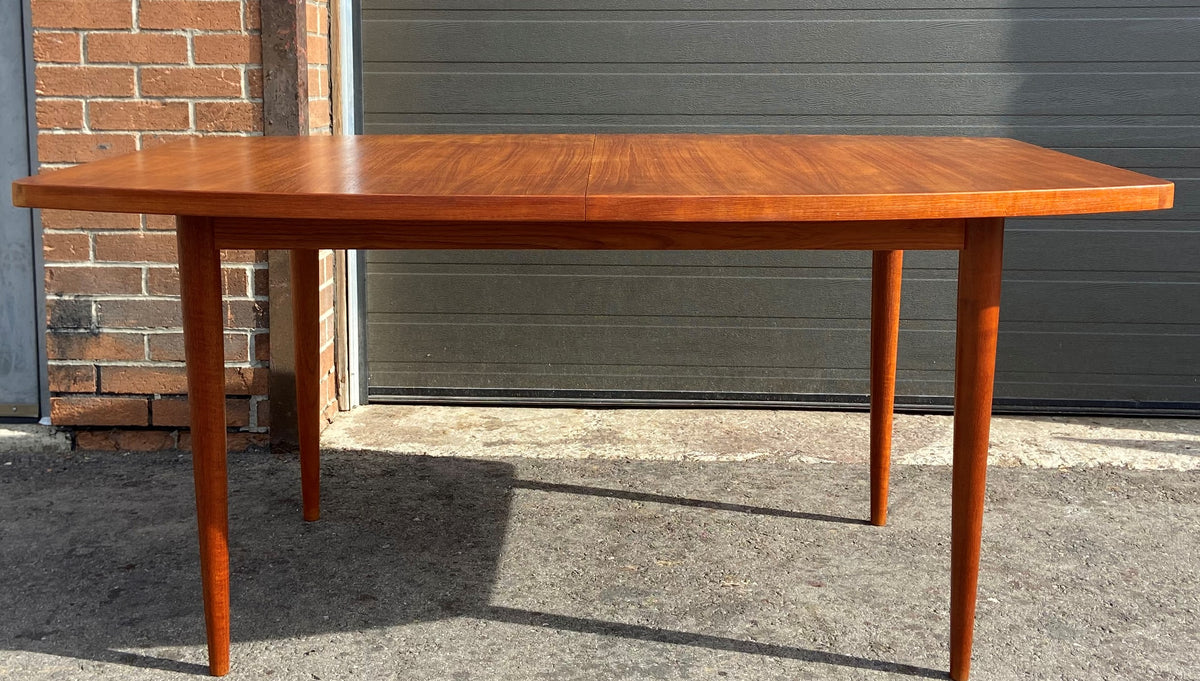 RESTORED Mid Century Modern Teak Table Boat Shape w 1 Leaf 60