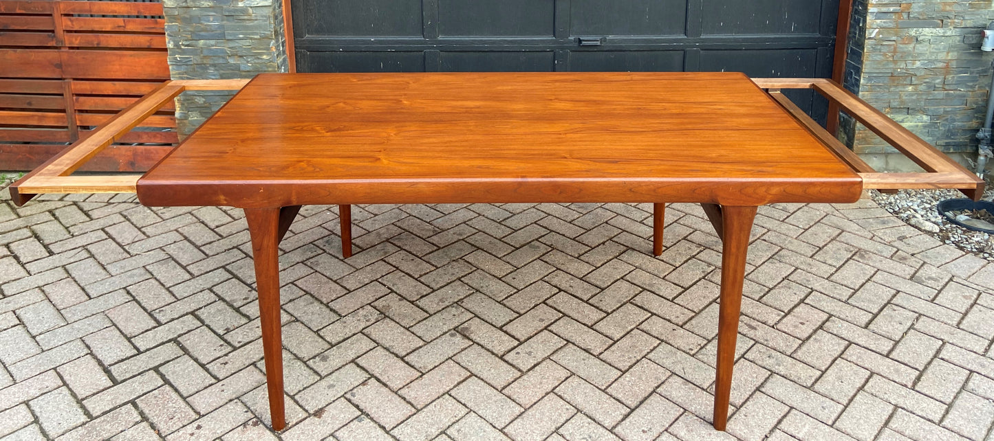Sold***REFINISHED Danish MCM Teak Draw Leaf Table by Ib Kofod-Larsen for Faarup, 6 ft- 98"