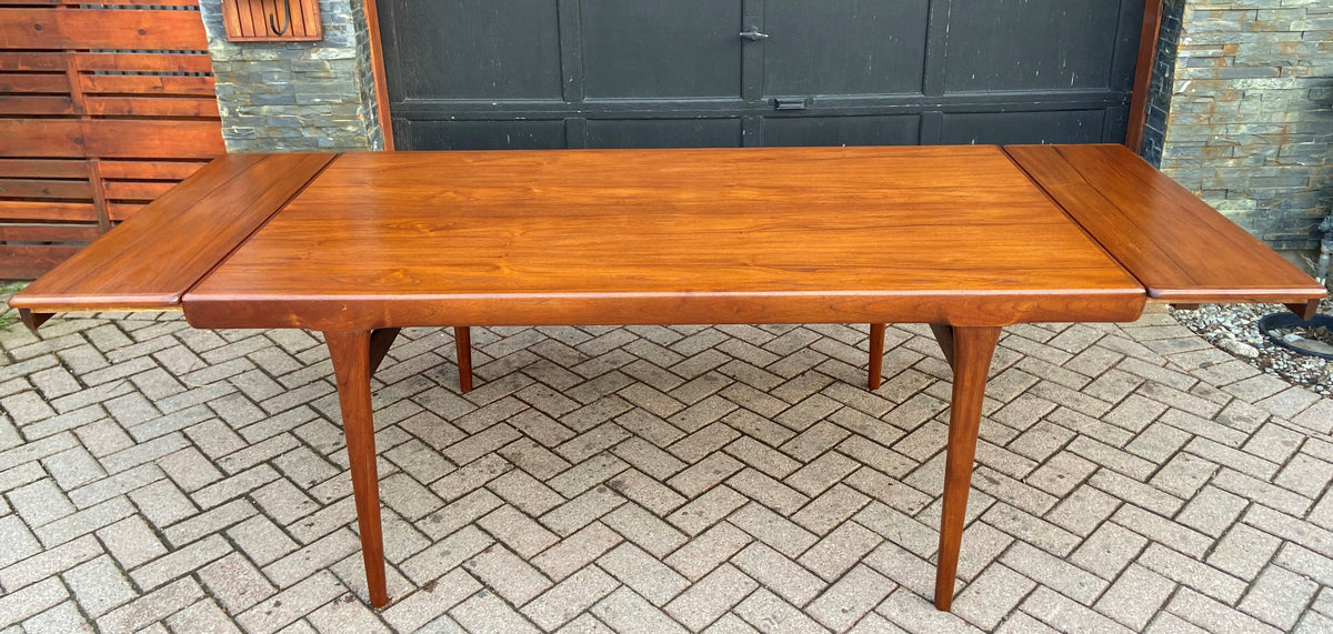 Sold***REFINISHED Danish MCM Teak Draw Leaf Table by Ib Kofod-Larsen for Faarup, 6 ft- 98