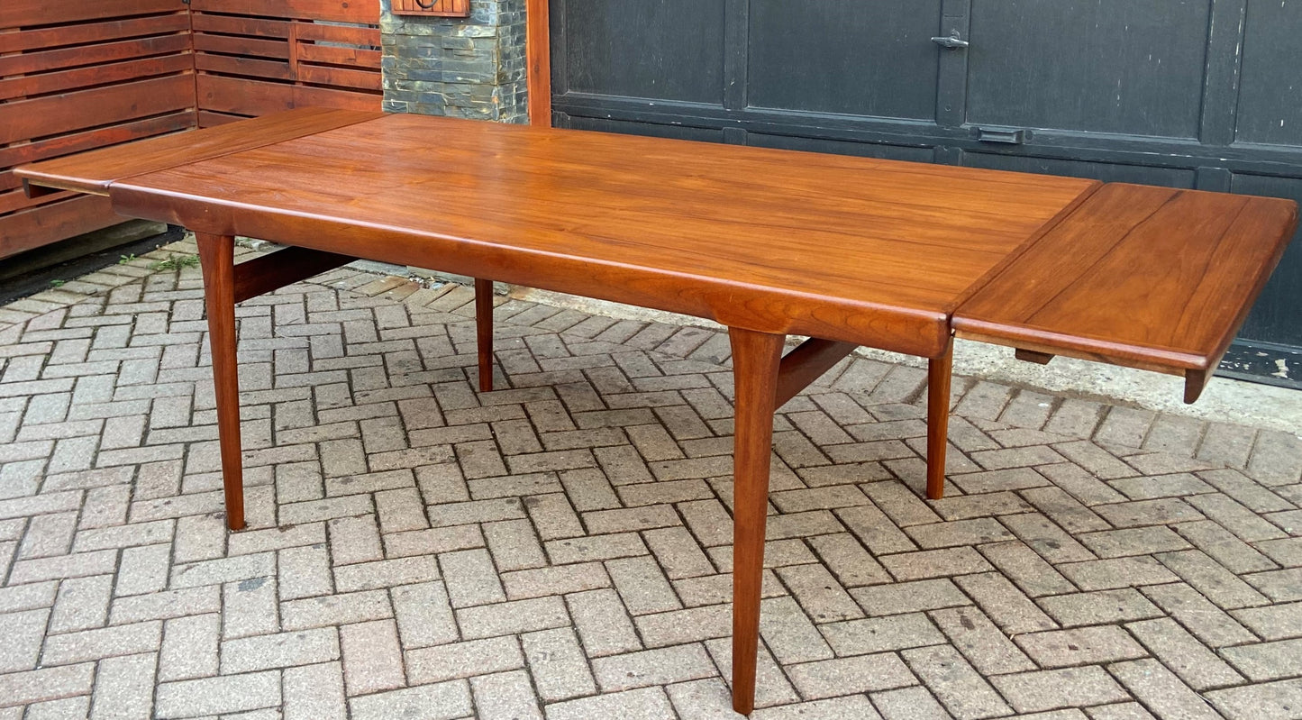 Sold***REFINISHED Danish MCM Teak Draw Leaf Table by Ib Kofod-Larsen for Faarup, 6 ft- 98"