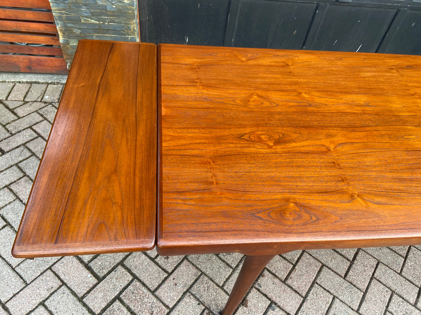 Sold***REFINISHED Danish MCM Teak Draw Leaf Table by Ib Kofod-Larsen for Faarup, 6 ft- 98"