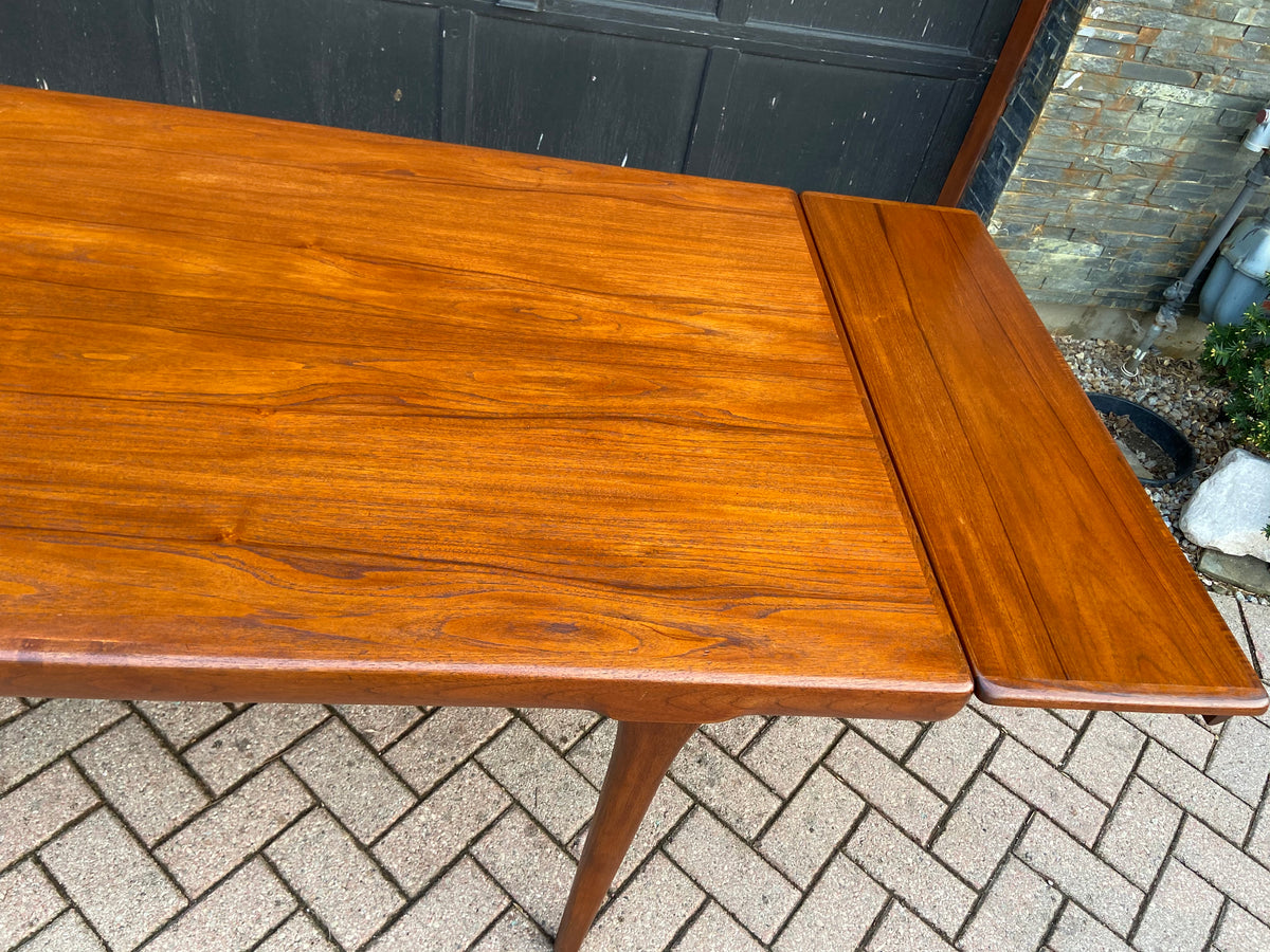 Sold***REFINISHED Danish MCM Teak Draw Leaf Table by Ib Kofod-Larsen for Faarup, 6 ft- 98