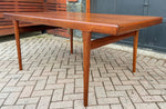 Sold***REFINISHED Danish MCM Teak Draw Leaf Table by Ib Kofod-Larsen for Faarup, 6 ft- 98