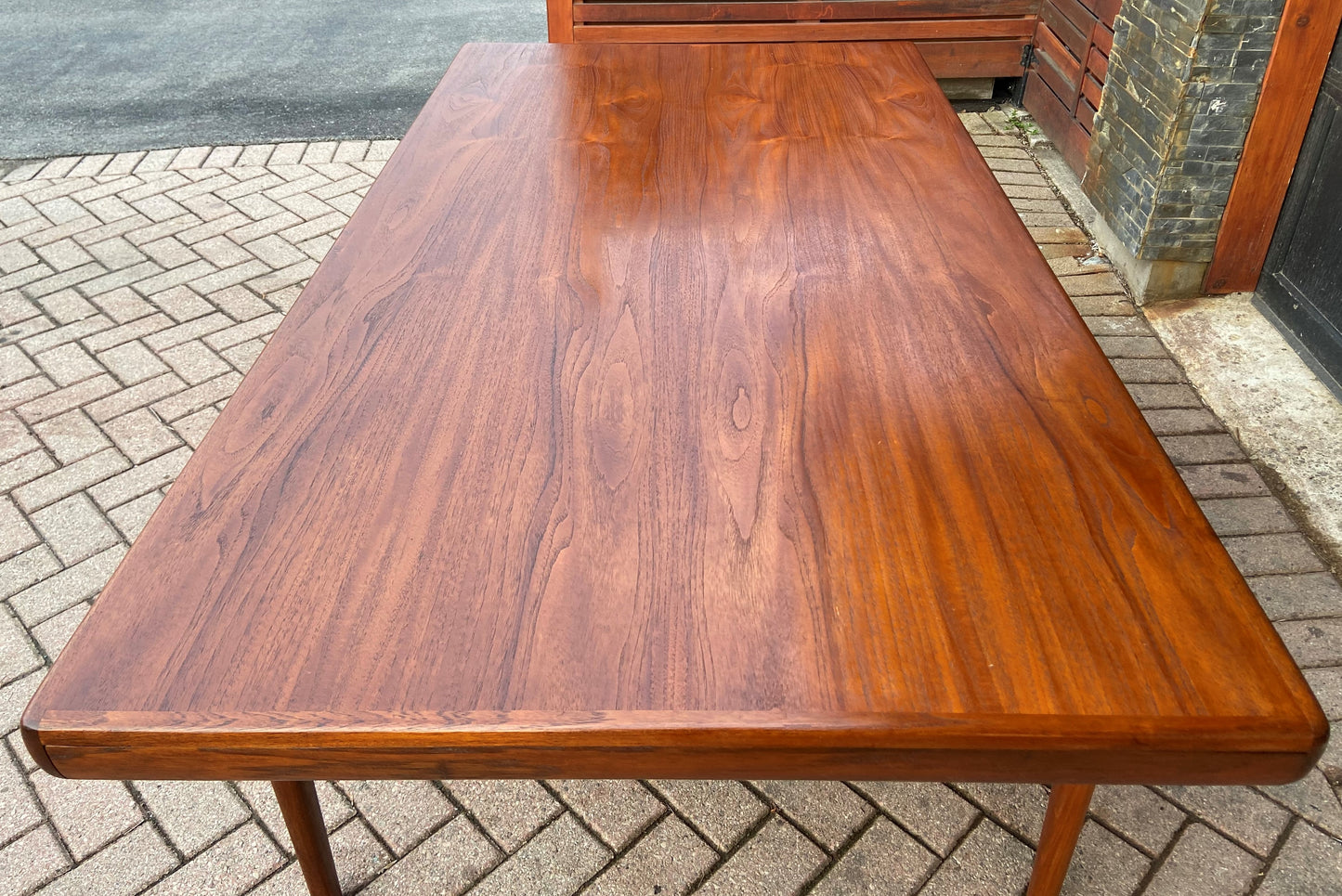 Sold***REFINISHED Danish MCM Teak Draw Leaf Table by Ib Kofod-Larsen for Faarup, 6 ft- 98"