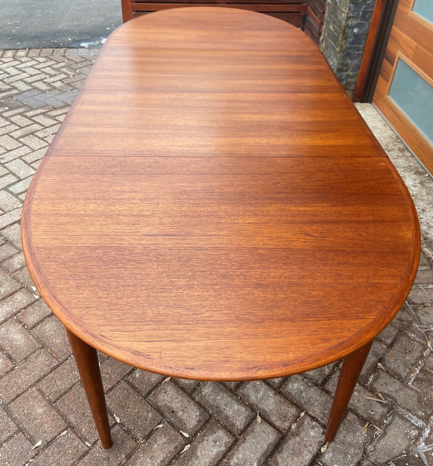 REFINISHED Danish Mid Century Modern Teak Table Oval w 2 Leaves 59"-98.5"