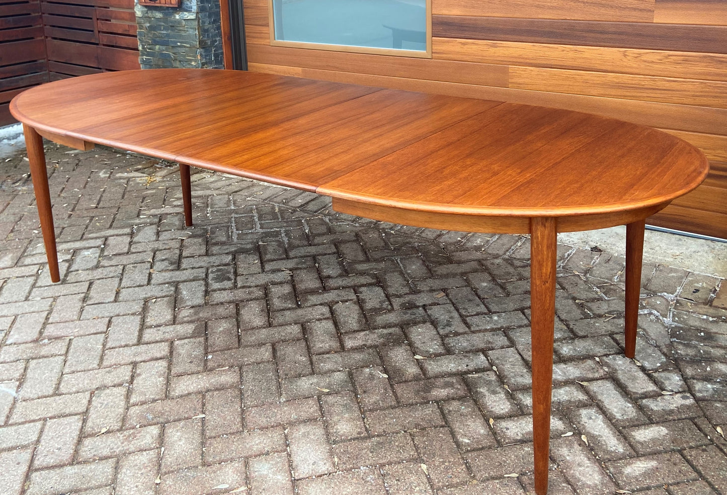 REFINISHED Danish Mid Century Modern Teak Table Oval w 2 Leaves 59"-98.5"