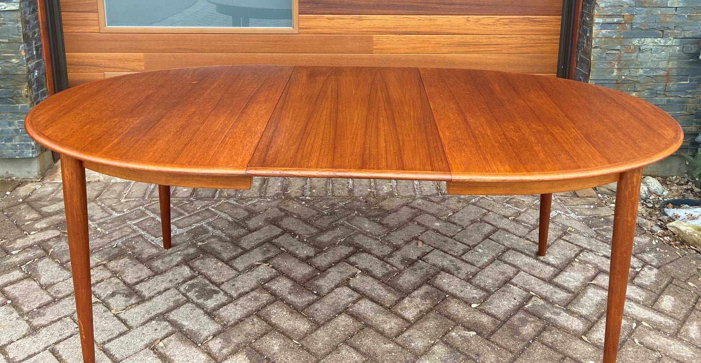 REFINISHED Danish Mid Century Modern Teak Table Oval w 2 Leaves 59"-98.5"