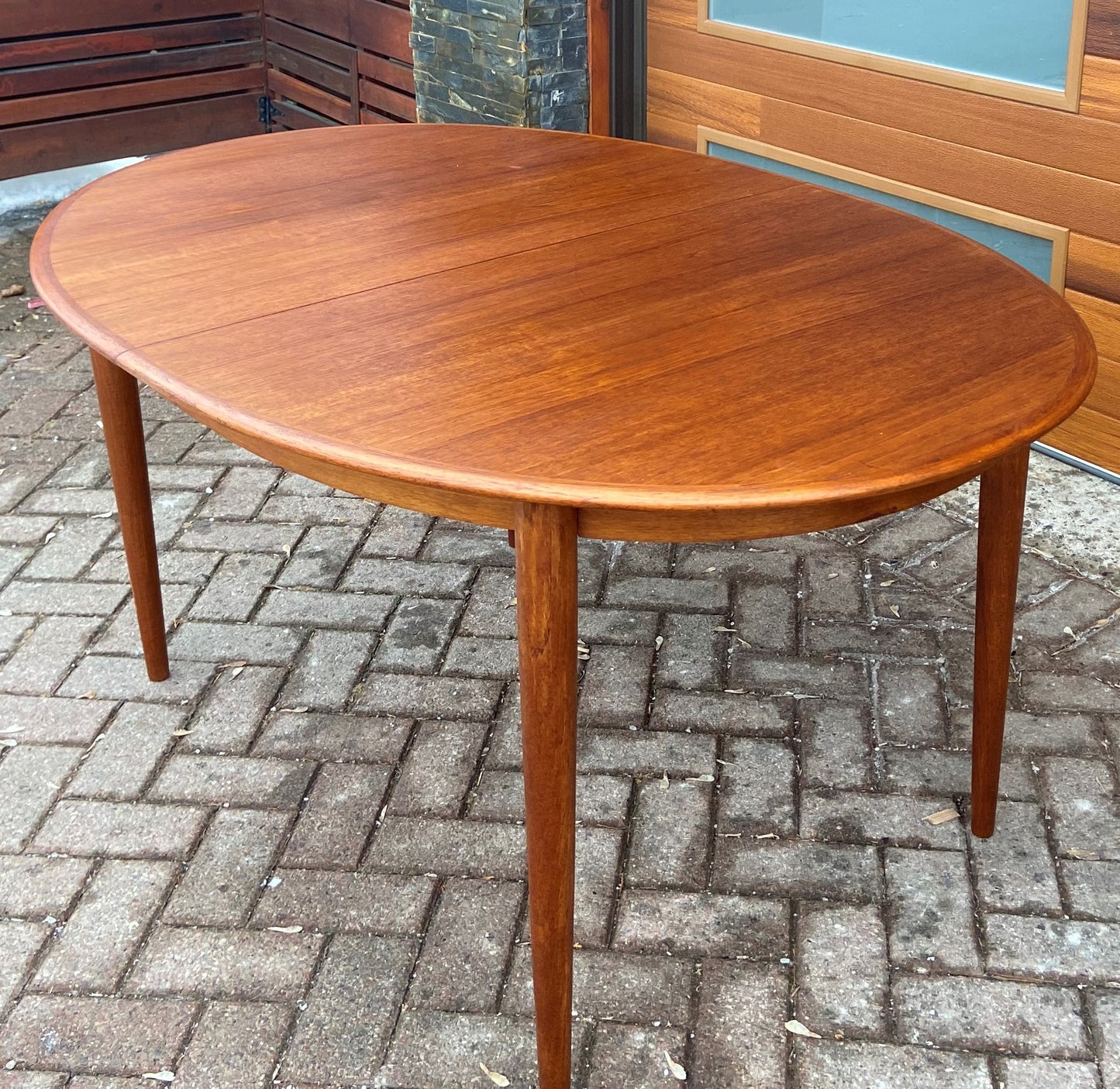 REFINISHED Danish Mid Century Modern Teak Table Oval w 2 Leaves 59"-98.5"