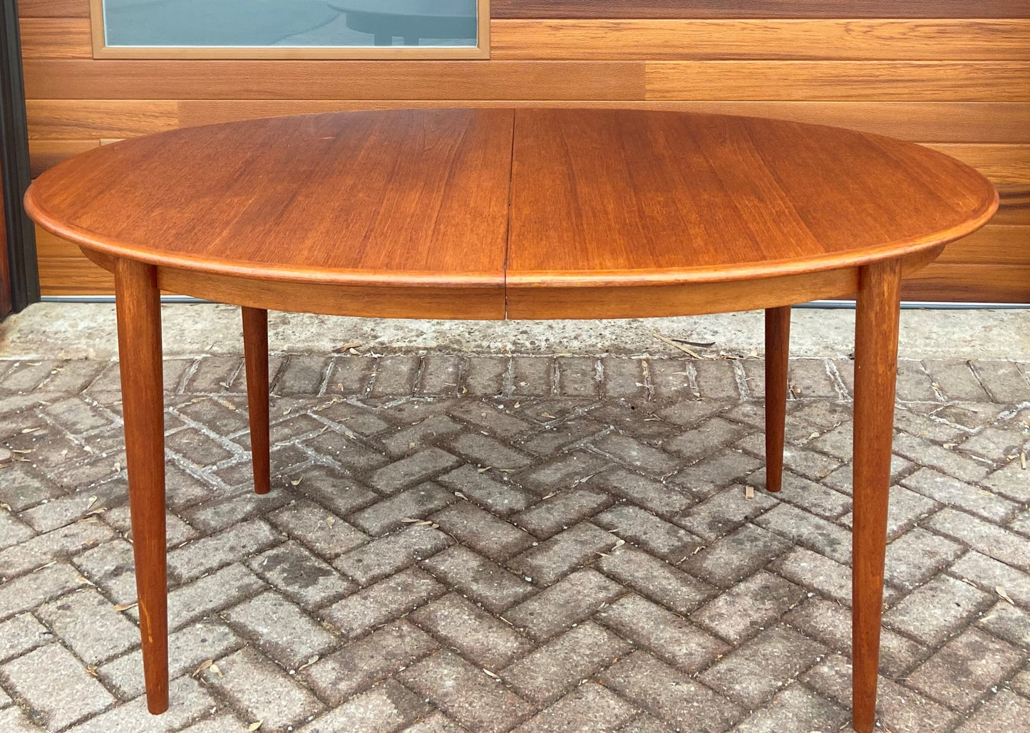 REFINISHED Danish Mid Century Modern Teak Table Oval w 2 Leaves 59"-98.5"