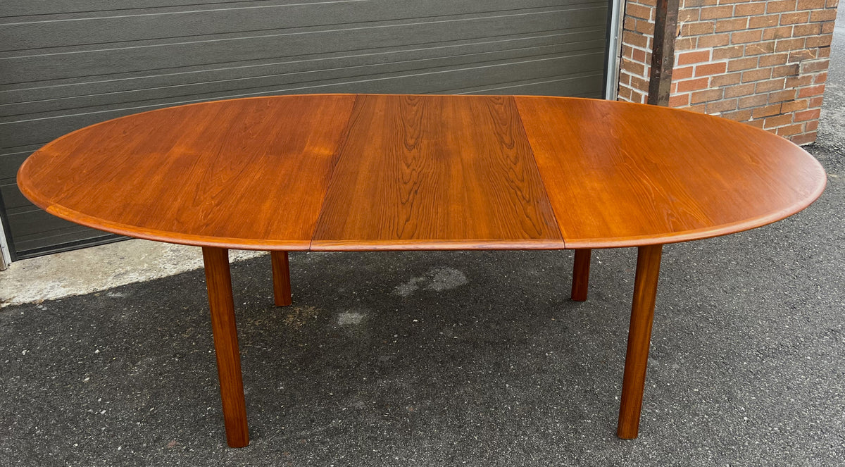 REFINISHED Mid Century Modern Teak Table Oval w 1 Leaf Self-Storing 65
