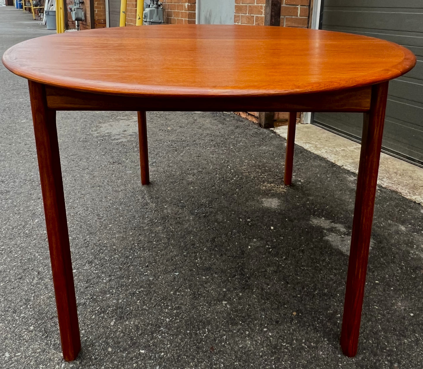 REFINISHED Mid Century Modern Teak Table Oval w 1 Leaf Self-Storing 65"- 87"