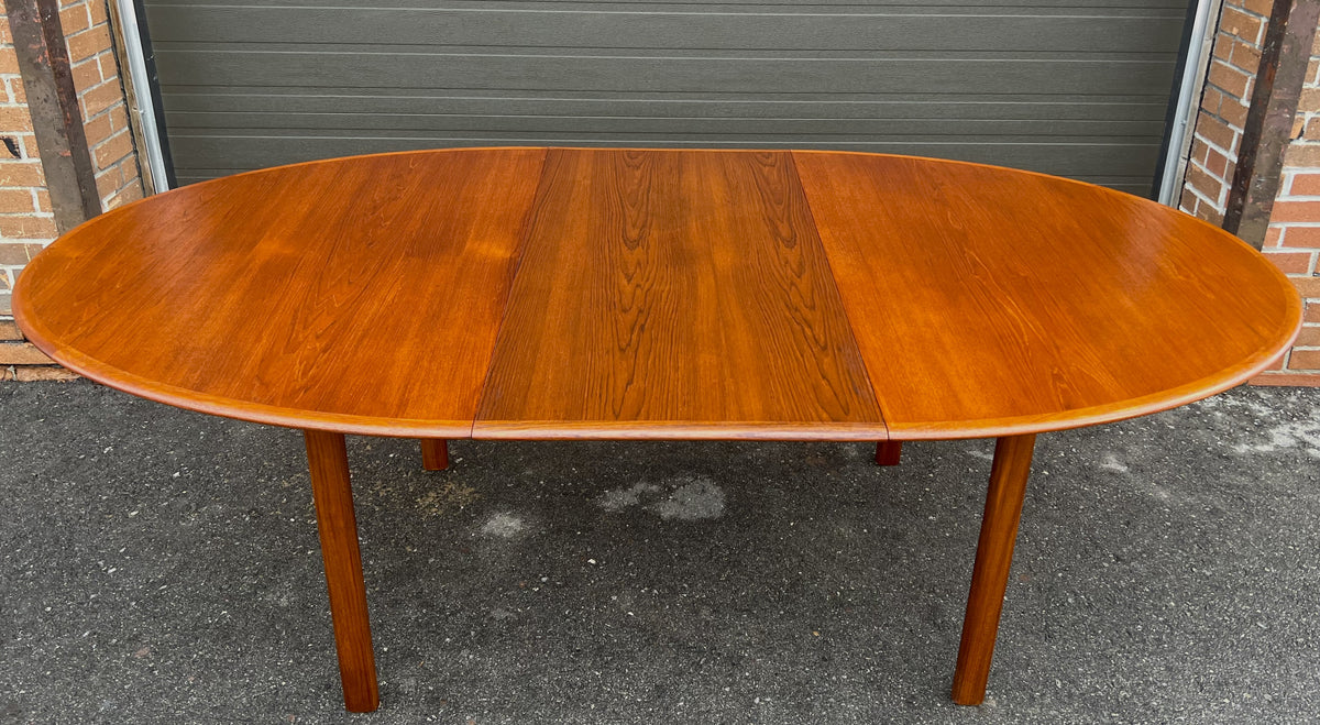 REFINISHED Mid Century Modern Teak Table Oval w 1 Leaf Self-Storing 65