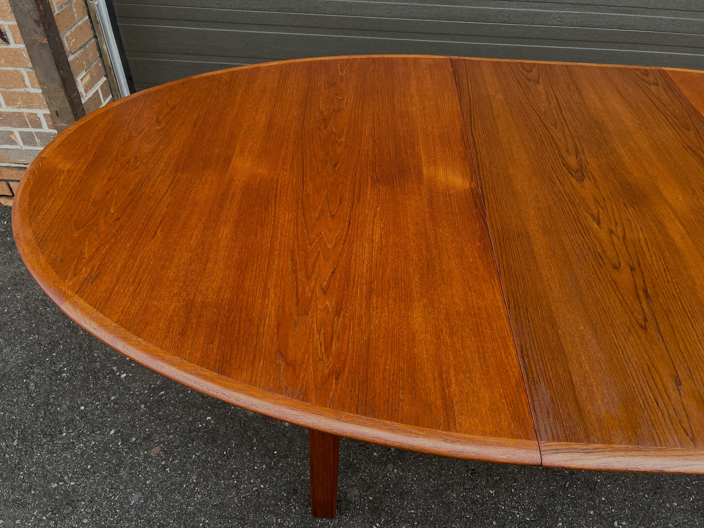 REFINISHED Mid Century Modern Teak Table Oval w 1 Leaf Self-Storing 65"- 87"