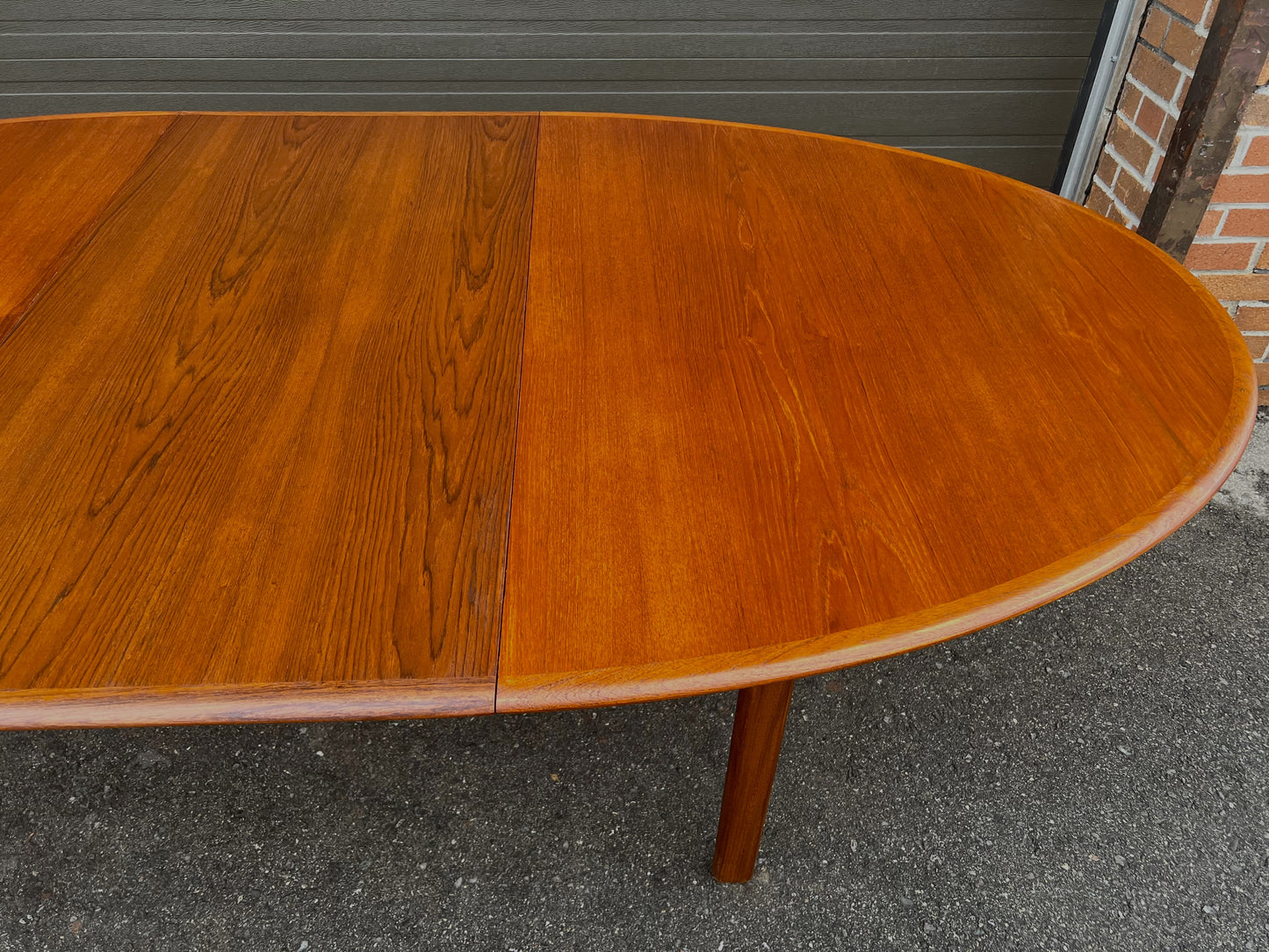 REFINISHED Mid Century Modern Teak Table Oval w 1 Leaf Self-Storing 65"- 87"