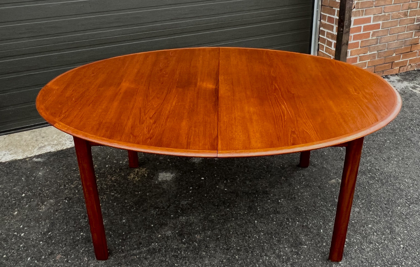 REFINISHED Mid Century Modern Teak Table Oval w 1 Leaf Self-Storing 65"- 87"
