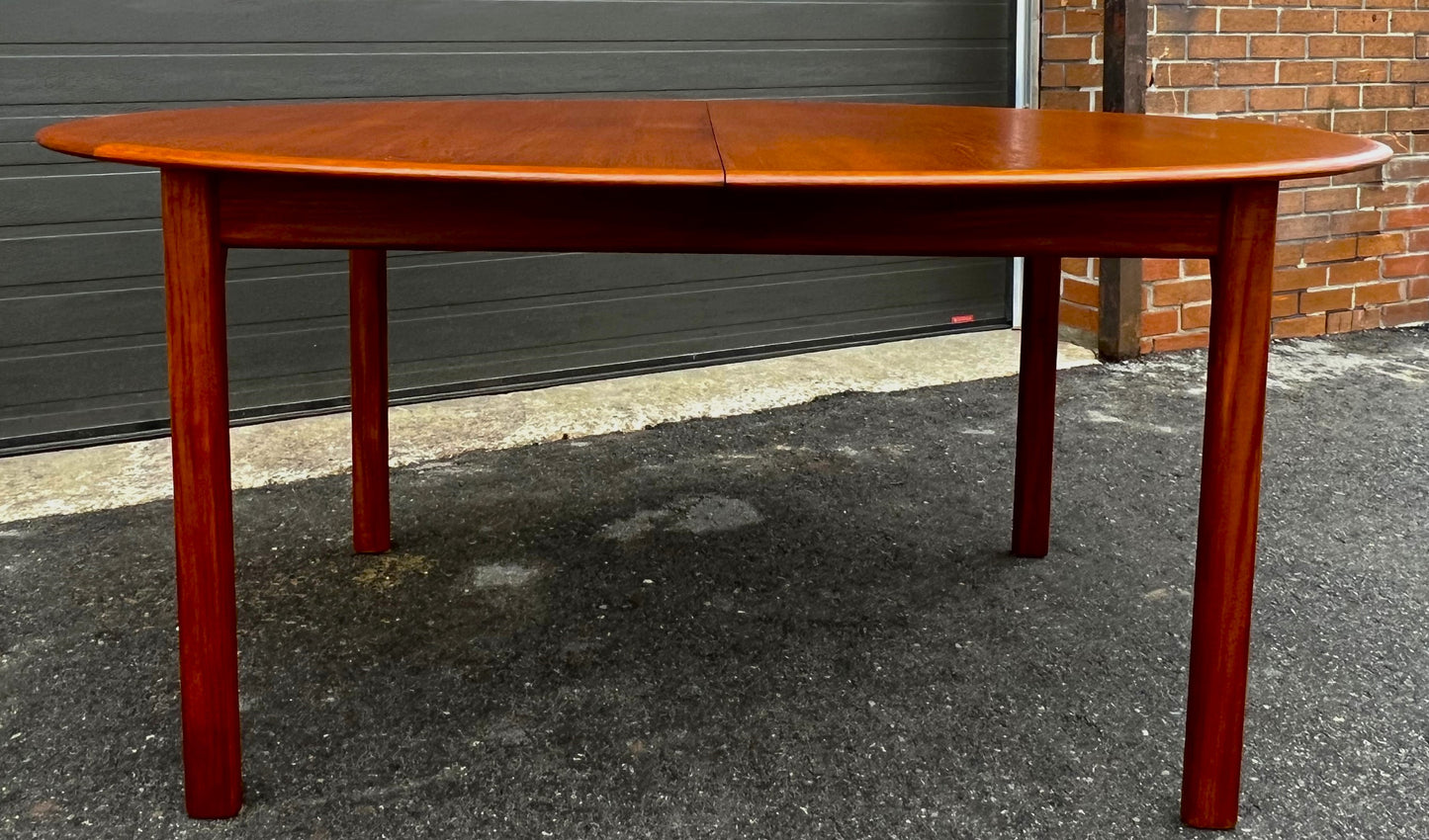 REFINISHED Mid Century Modern Teak Table Oval w 1 Leaf Self-Storing 65"- 87"