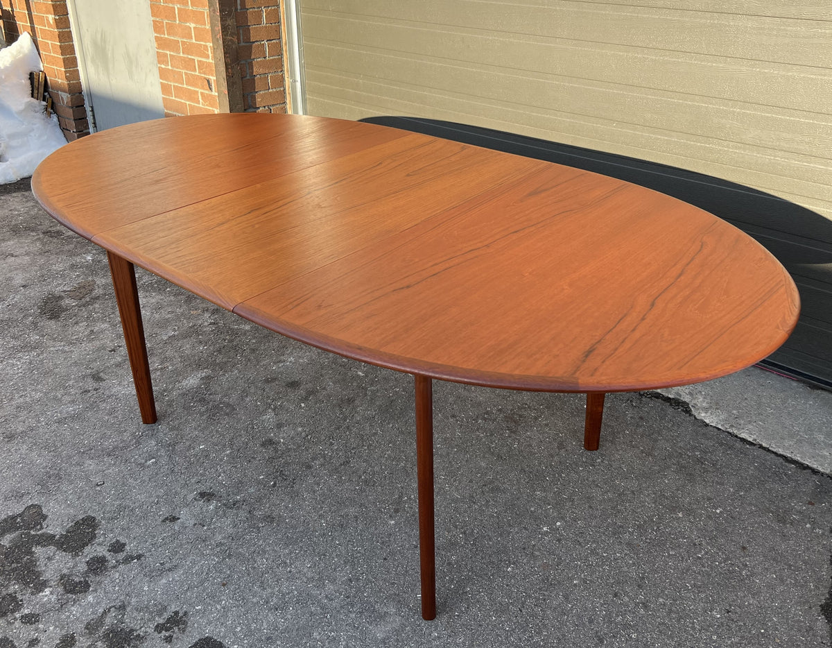 REFINISHED Mid Century Modern Teak Table Oval w One Leaf 63.5