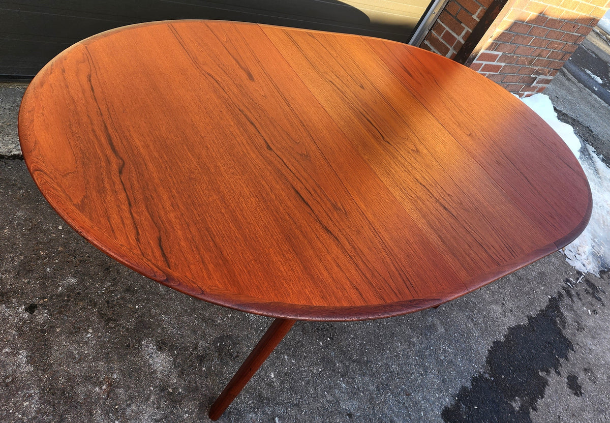 REFINISHED Mid Century Modern Teak Table Oval w One Leaf 63.5