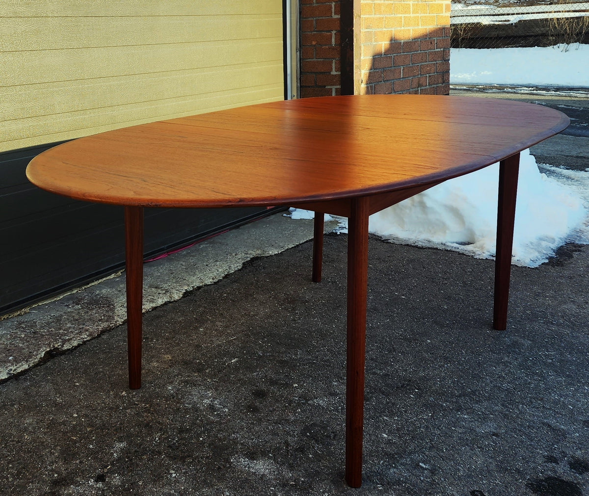 REFINISHED Mid Century Modern Teak Table Oval w One Leaf 63.5