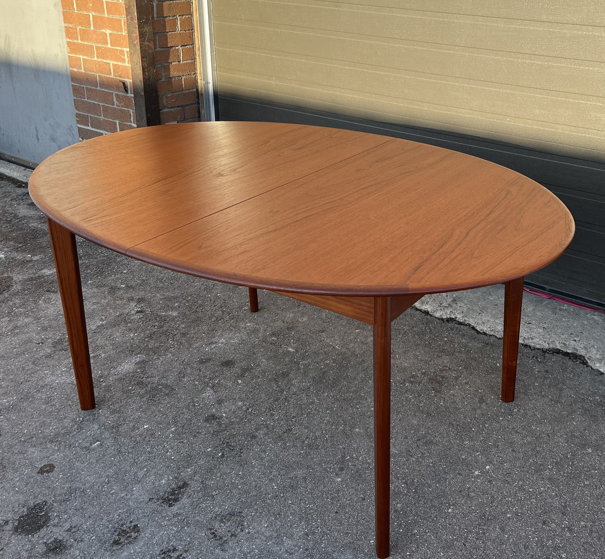 REFINISHED Mid Century Modern Teak Table Oval w One Leaf 63.5