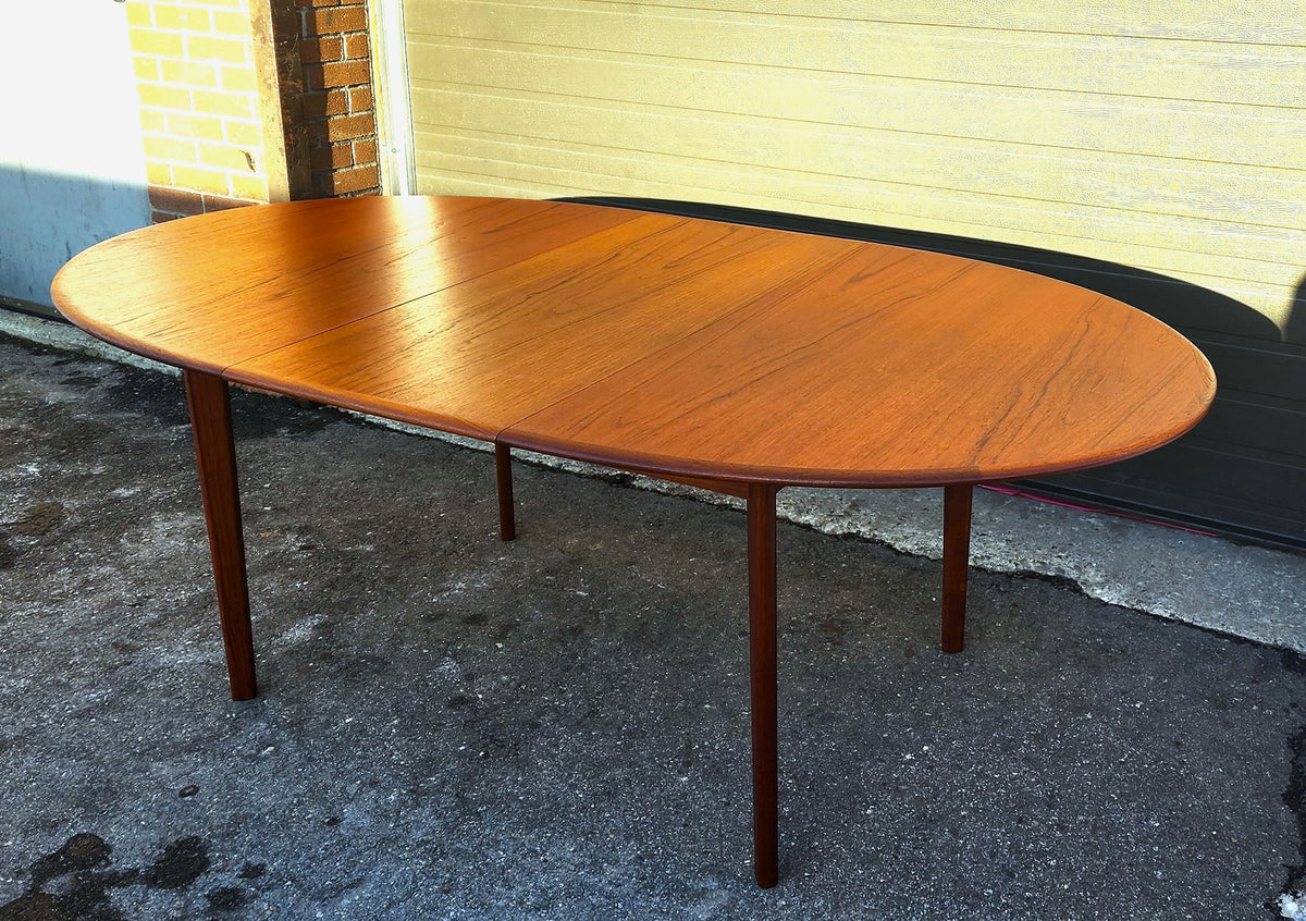 REFINISHED Mid Century Modern Teak Table Oval w One Leaf 63.5