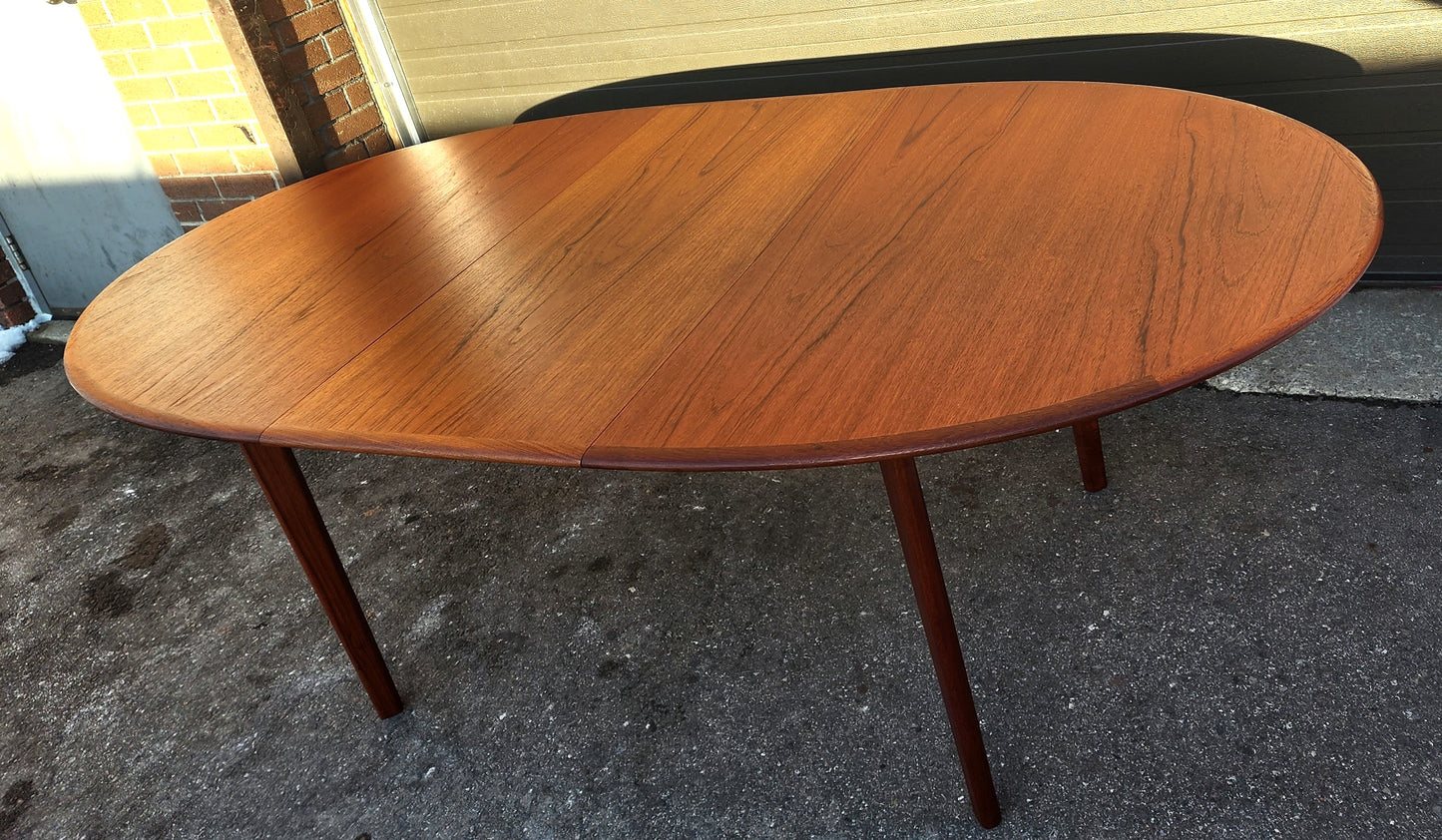REFINISHED Mid Century Modern Teak Table Oval w One Leaf 63.5"- 83.5"