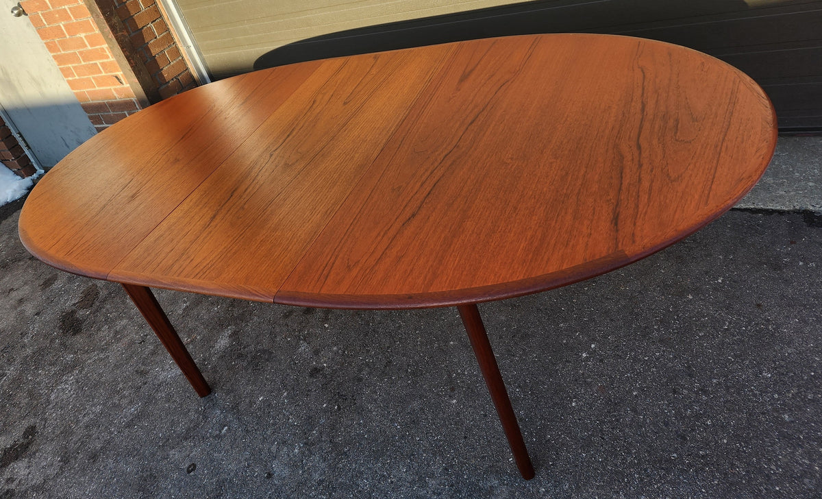 REFINISHED Mid Century Modern Teak Table Oval w One Leaf 63.5