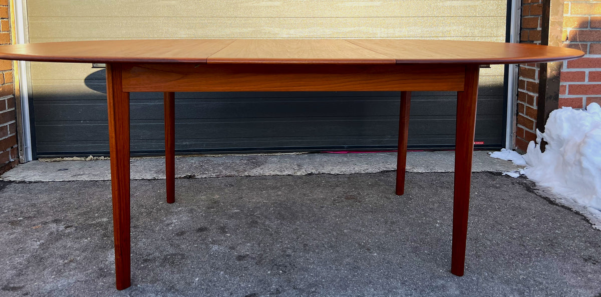REFINISHED Mid Century Modern Teak Table Oval w One Leaf 63.5