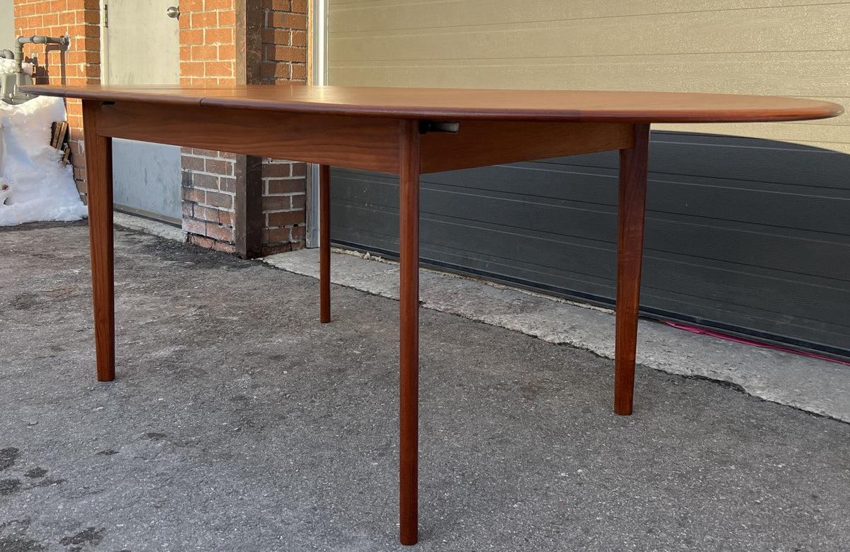 REFINISHED Mid Century Modern Teak Table Oval w One Leaf 63.5