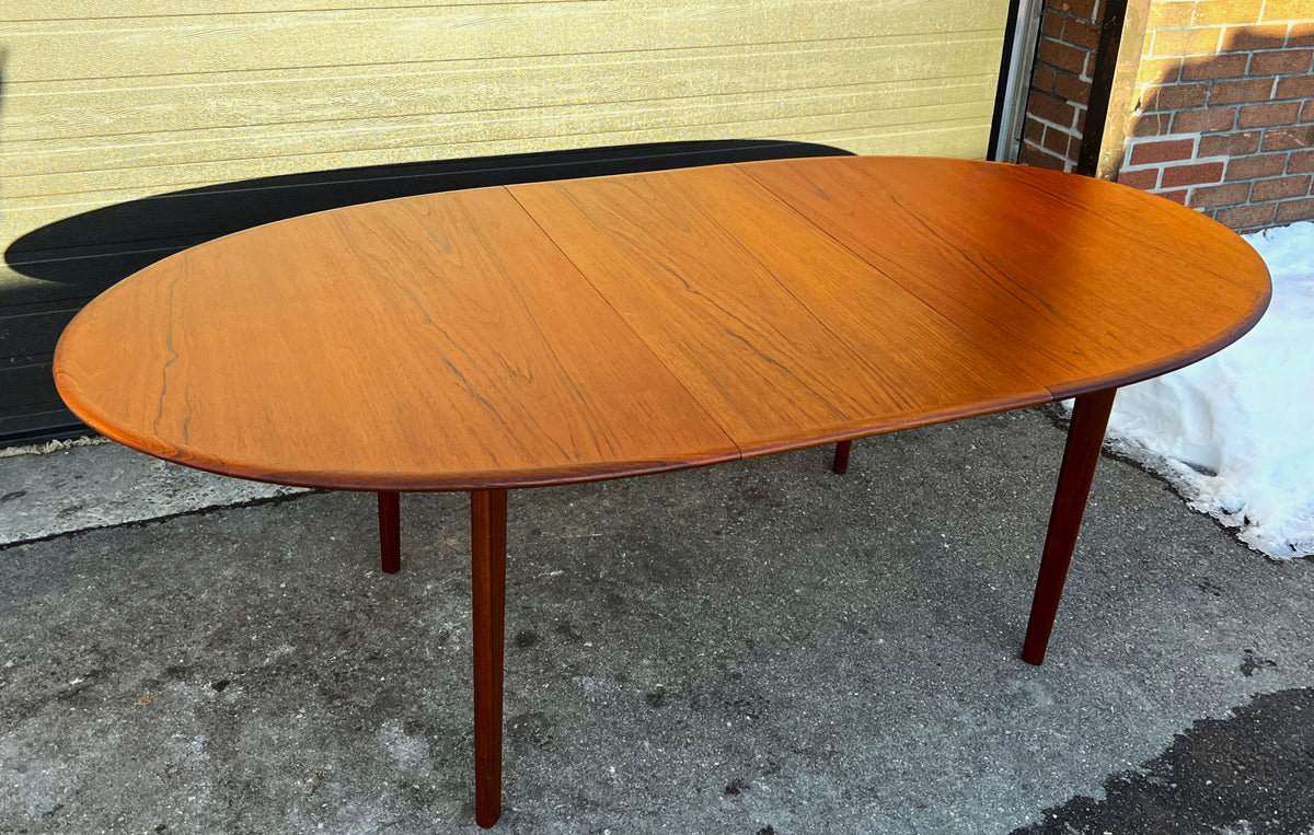 REFINISHED Mid Century Modern Teak Table Oval w One Leaf 63.5