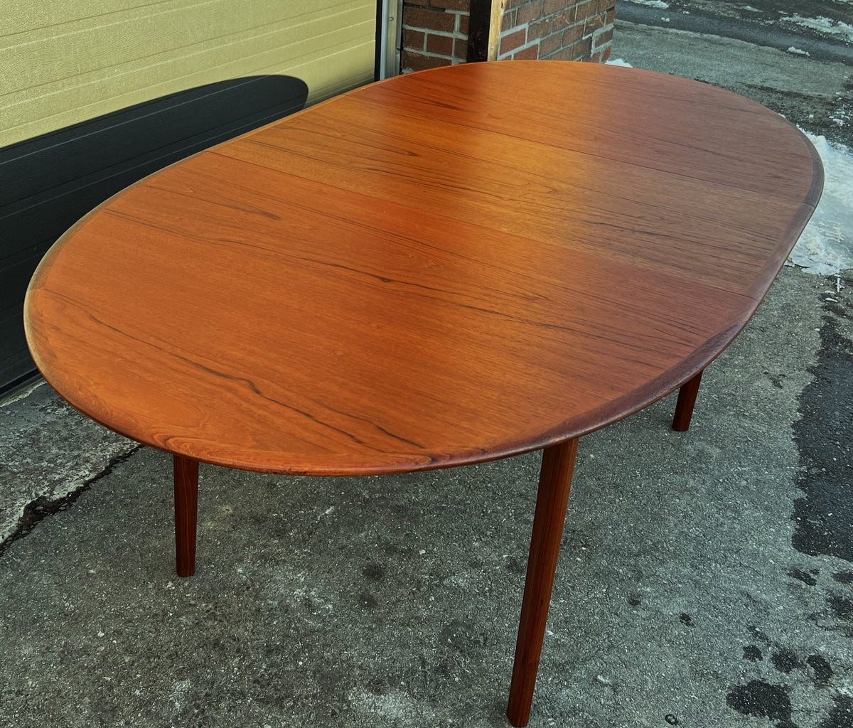 REFINISHED Mid Century Modern Teak Table Oval w One Leaf 63.5