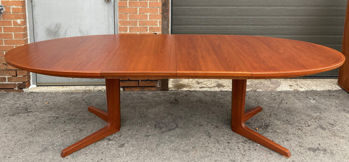 REFINISHED Danish Mid Century Modern Teak Dining Table Oval w 2 Leaves, 68
