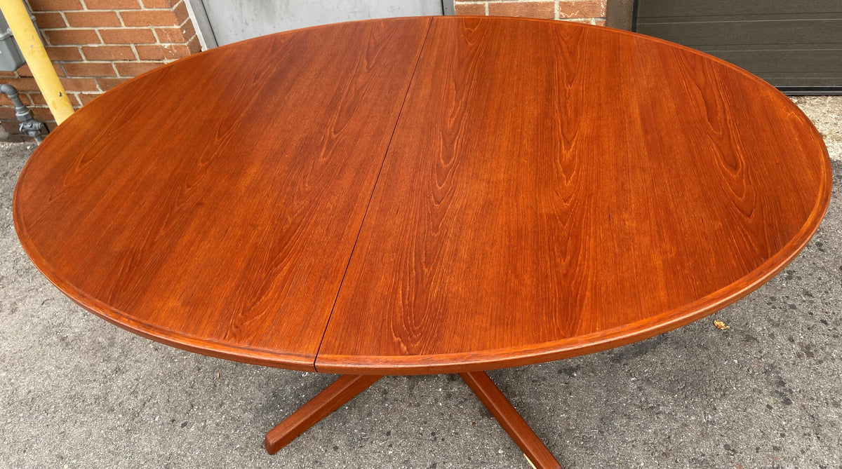 REFINISHED Danish Mid Century Modern Teak Dining Table Oval w 2 Leaves, 68