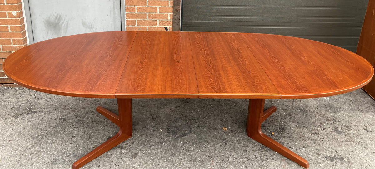REFINISHED Danish Mid Century Modern Teak Dining Table Oval w 2 Leaves, 68