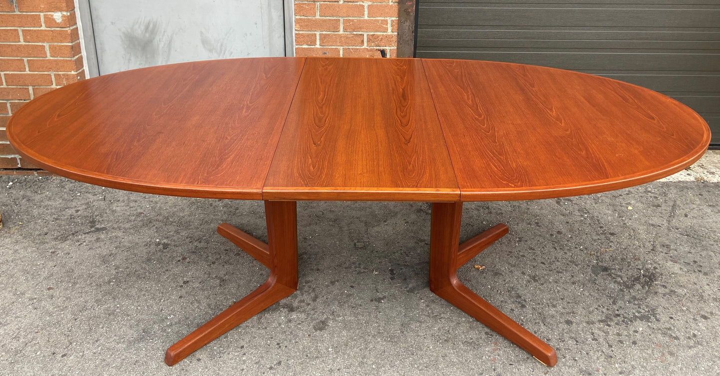 REFINISHED Danish Mid Century Modern Teak Dining Table Oval w 2 Leaves, 68"-106"