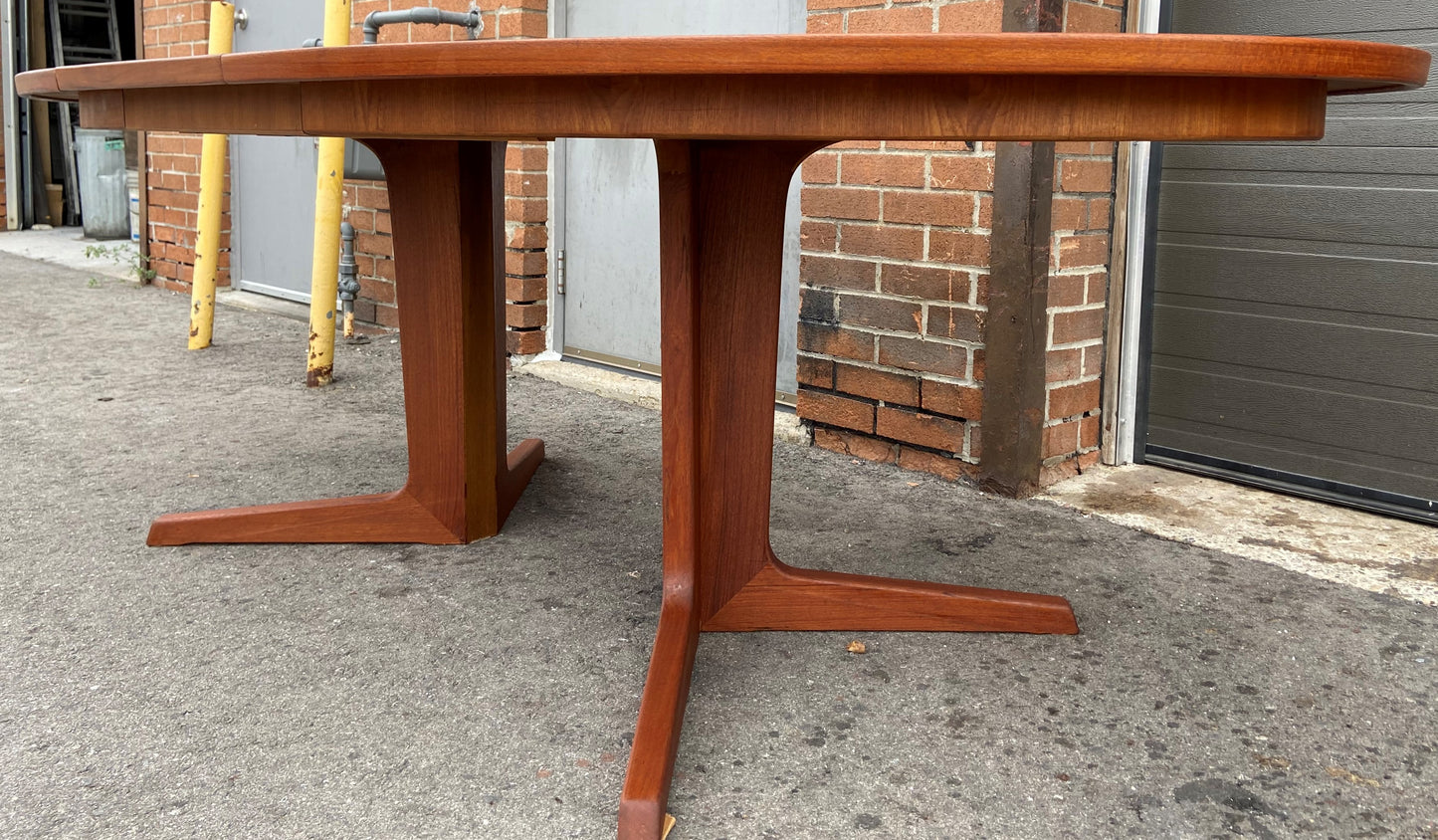 REFINISHED Danish Mid Century Modern Teak Dining Table Oval w 2 Leaves, 68"-106"