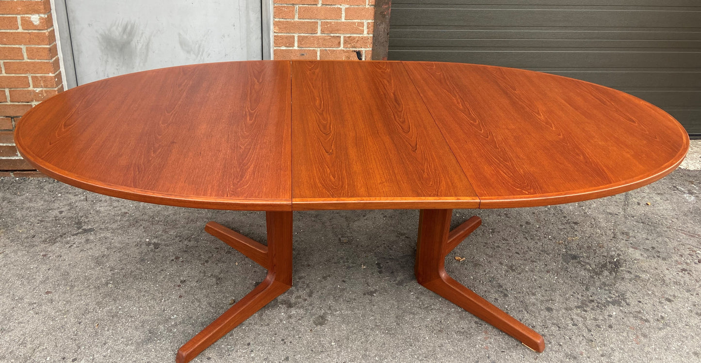REFINISHED Danish Mid Century Modern Teak Dining Table Oval w 2 Leaves, 68"-106"