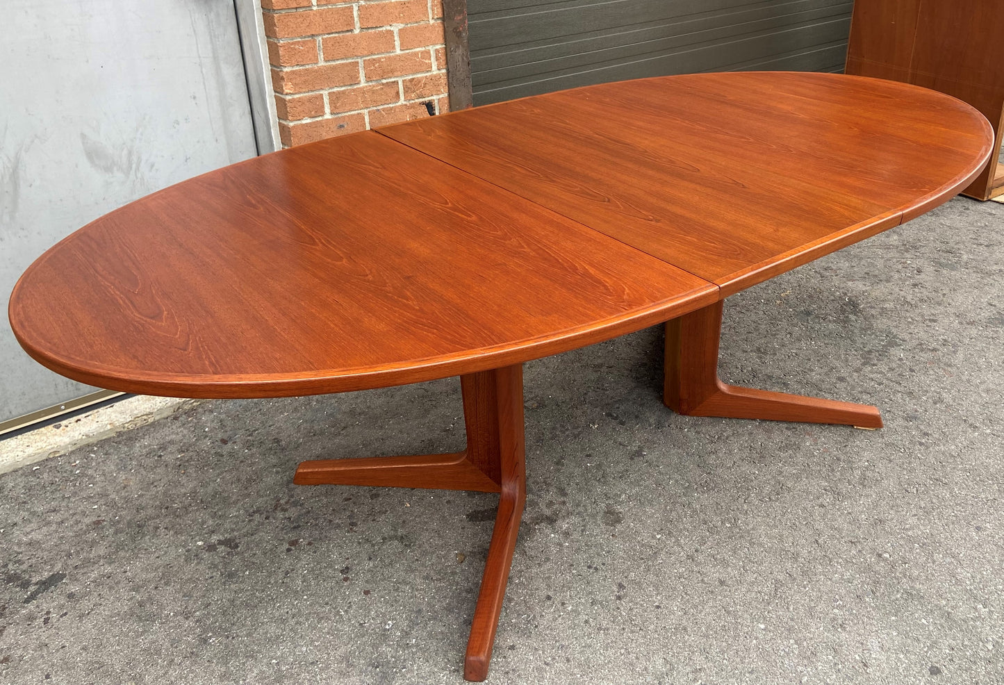 REFINISHED Danish Mid Century Modern Teak Dining Table Oval w 2 Leaves, 68"-106"