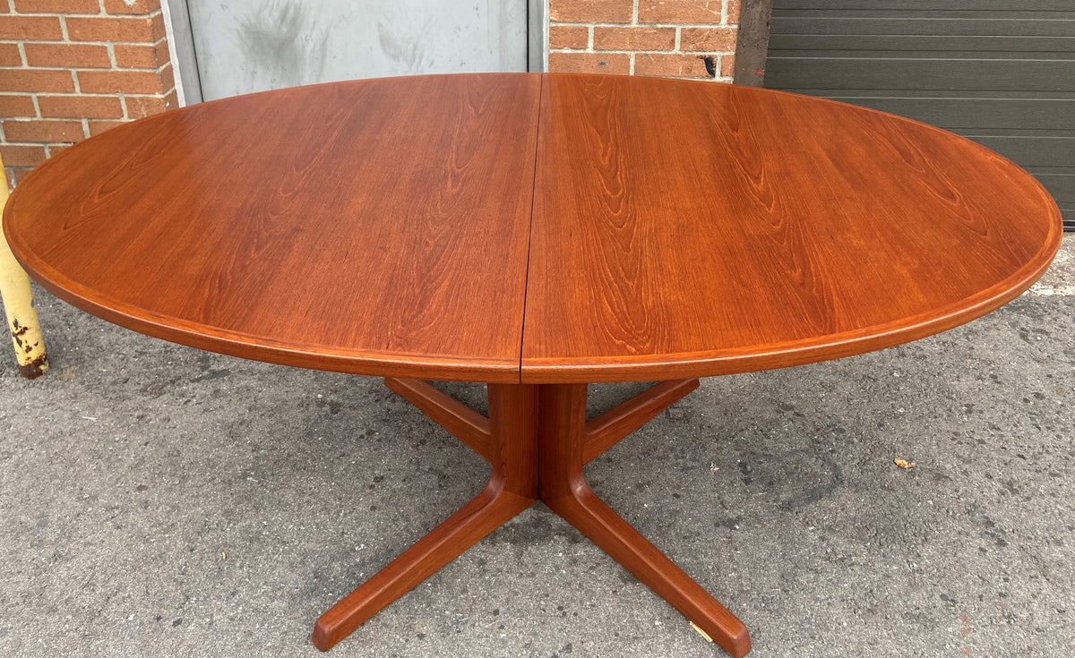 REFINISHED Danish Mid Century Modern Teak Dining Table Oval w 2 Leaves, 68