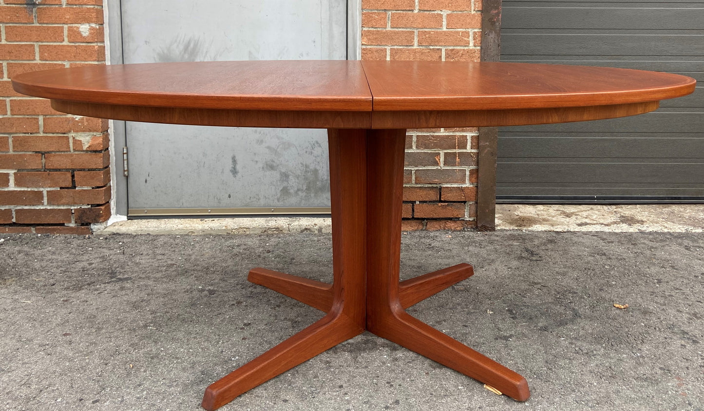 REFINISHED Danish Mid Century Modern Teak Dining Table Oval w 2 Leaves, 68"-106"