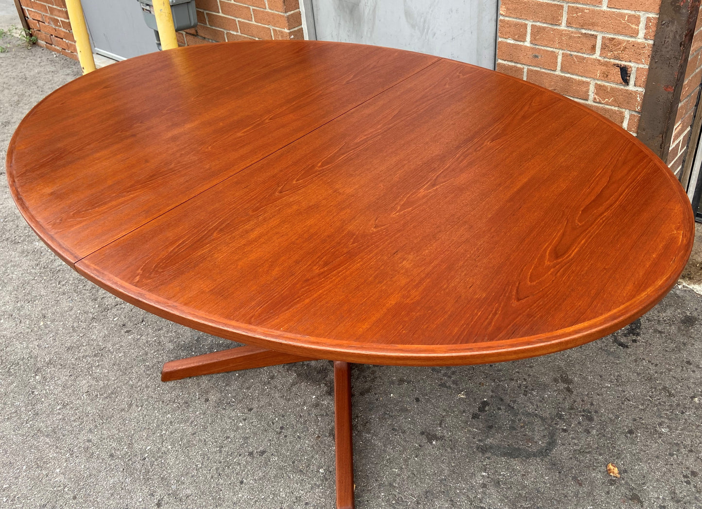REFINISHED Danish Mid Century Modern Teak Dining Table Oval w 2 Leaves, 68"-106"