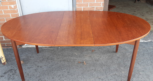 REFINISHED MCM Teak Table Oval w 1 Leaf 60.5"-76.5", PERFECT